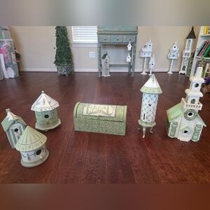 Decorative Green Birdhouse Set And BREAD BOX by Kathy Hatch